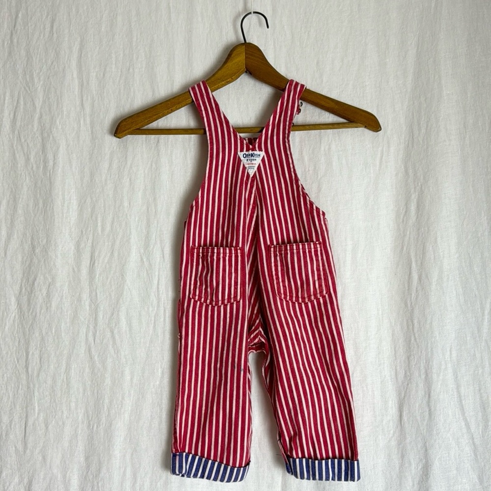 Vintage OshKosh B’Gosh Railroad Stripe Overall Patch Detail Size 18 Months - Picture 8 of 14